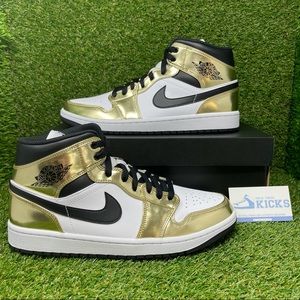 Jordan 1 Mid Metallic Gold Black SZ 10